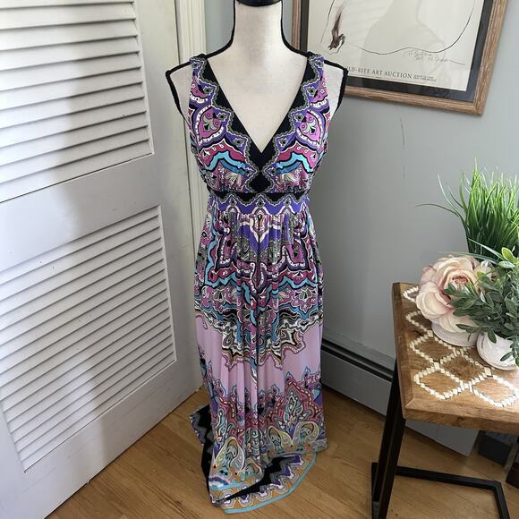 ECI Womens Dress 6 Paisley Maxi Slinky Colorful Boho Fairy Retro Y2K Summer - Picture 1 of 10